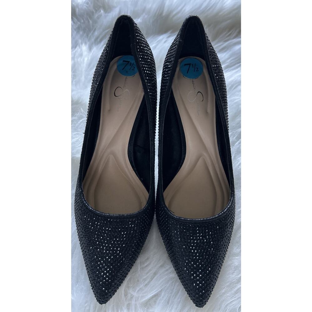 Jessica Simpson Stiletto Pumps 7.5 M Black Rhinestone Holiday Heels Party - Picture 3 of 14